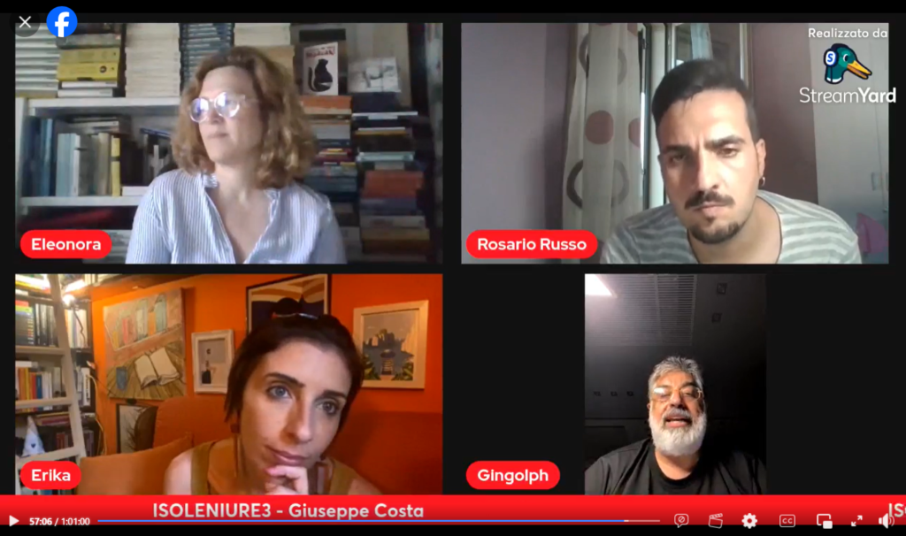 Quattro persone che dialogano su un libro per la rassegna online "Isole Niure3"